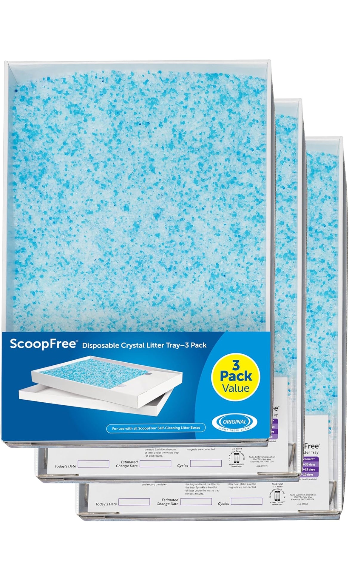 PetSafe - ScoopFree Bac à Litière de Remplacement pour Les Chats avec des Cristaux Bleus - Contrôle des Odeurs, sans Poussière, Protection Contre Les Fuites - Paquet de 3.