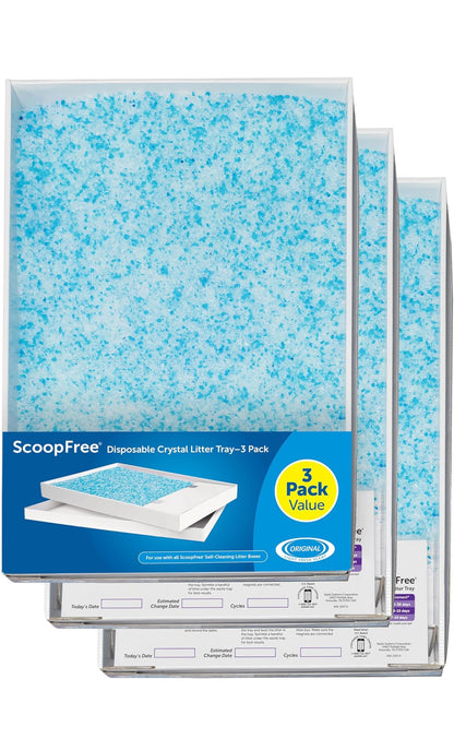 PetSafe - ScoopFree Bac à Litière de Remplacement pour Les Chats avec des Cristaux Bleus - Contrôle des Odeurs, sans Poussière, Protection Contre Les Fuites - Paquet de 3.